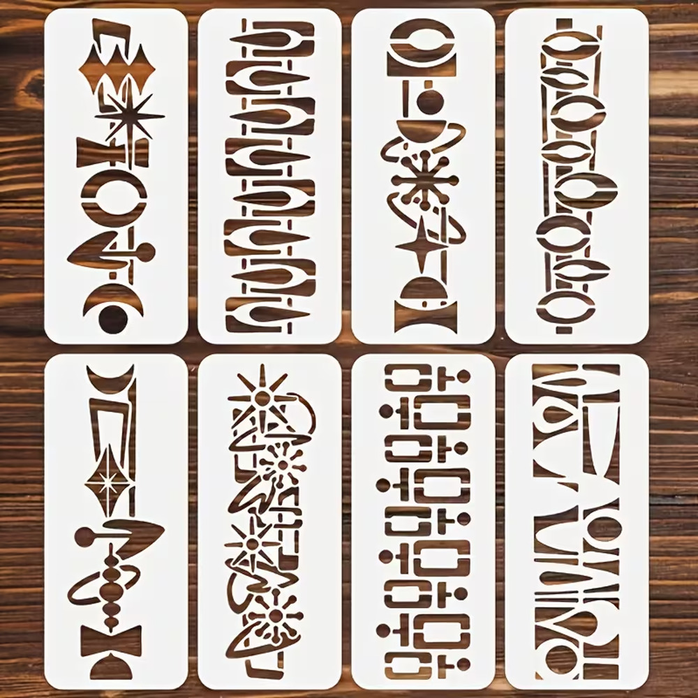 8pcs Retro Reusable Texture Painting Stencils Set Mid-Century Geometric Washable